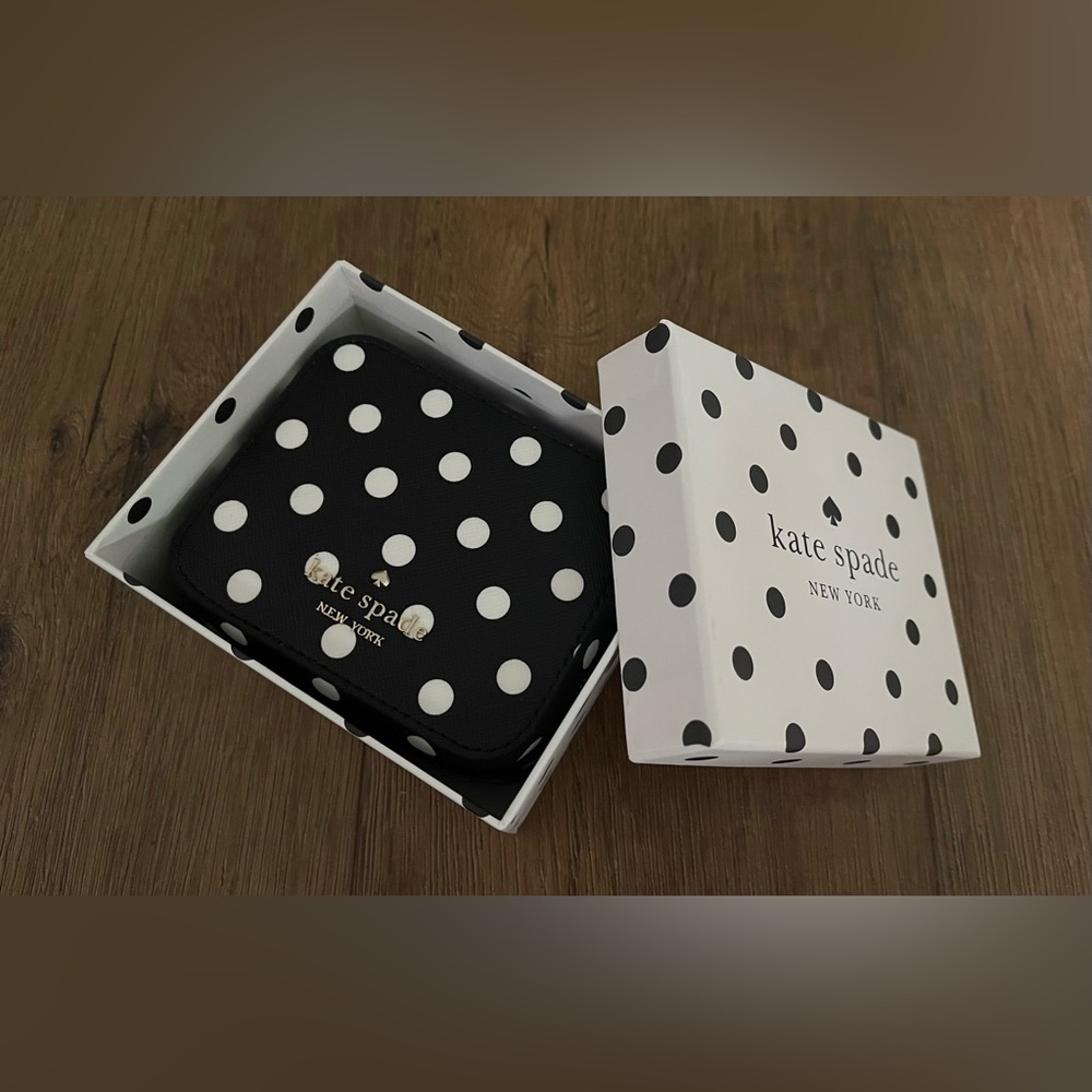 KATE SPADE-NWT/Box Black & White Polka Dot Leather Jewelry Travel Case - Picture 14 of 14